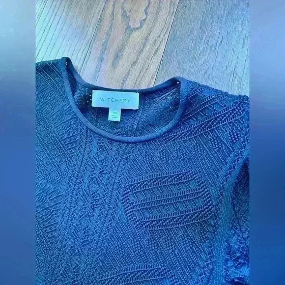 Witchery Women’s Navy Blue Garden Girl Preppy Prep Sheer Puff Sleeve Top Small - Picture 7 of 13